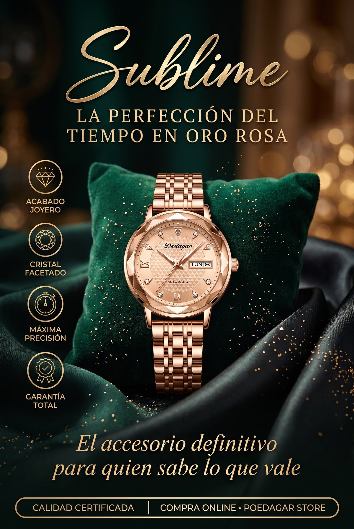 RELOJ POEDAGAR PARA MUJER DE LUJO Y ELEGANTE CON MOVIMIENTO DE CUARZO CON CORREA DE ACERO INOXIDABLE