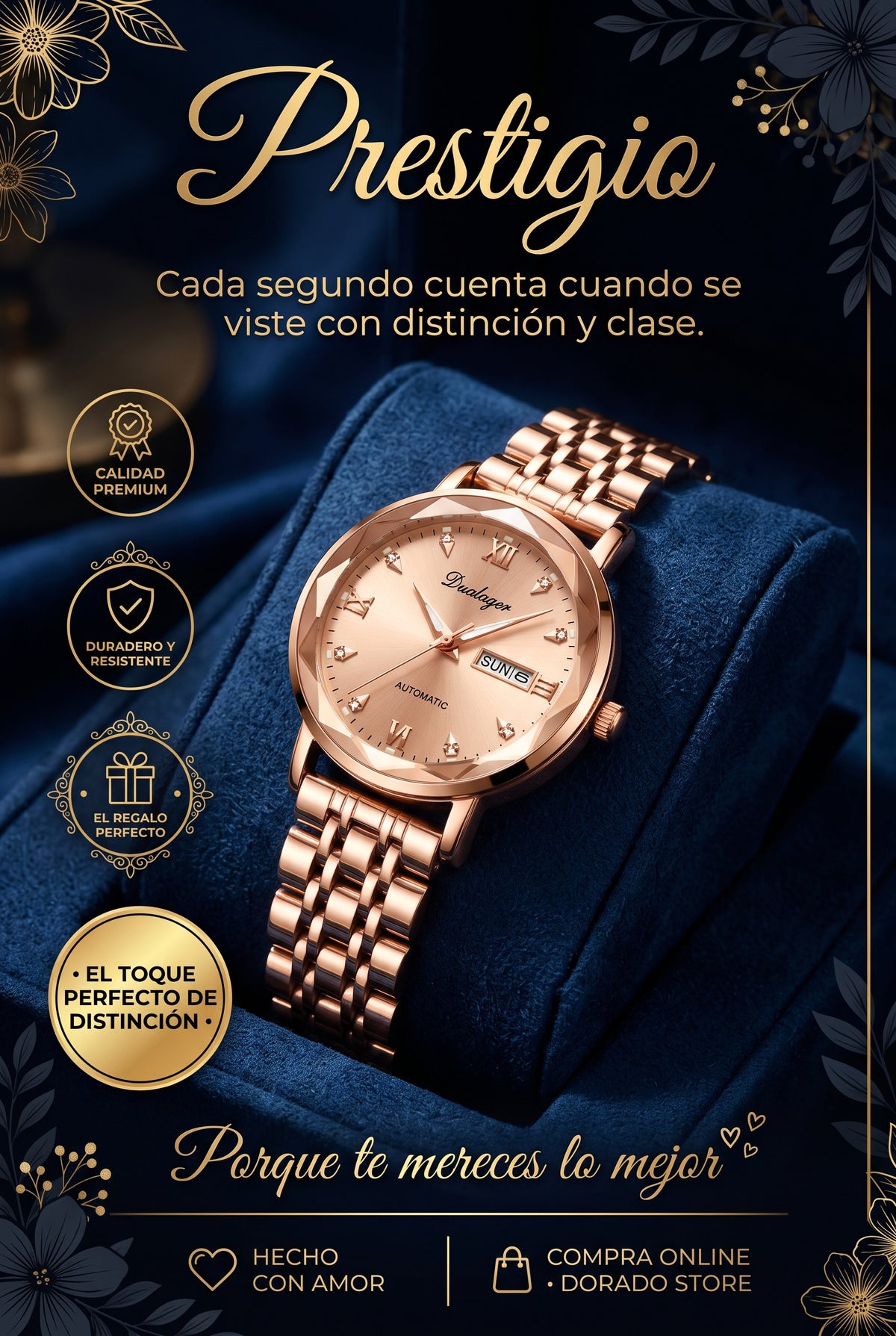 RELOJ POEDAGAR PARA MUJER DE LUJO Y ELEGANTE CON MOVIMIENTO DE CUARZO CON CORREA DE ACERO INOXIDABLE