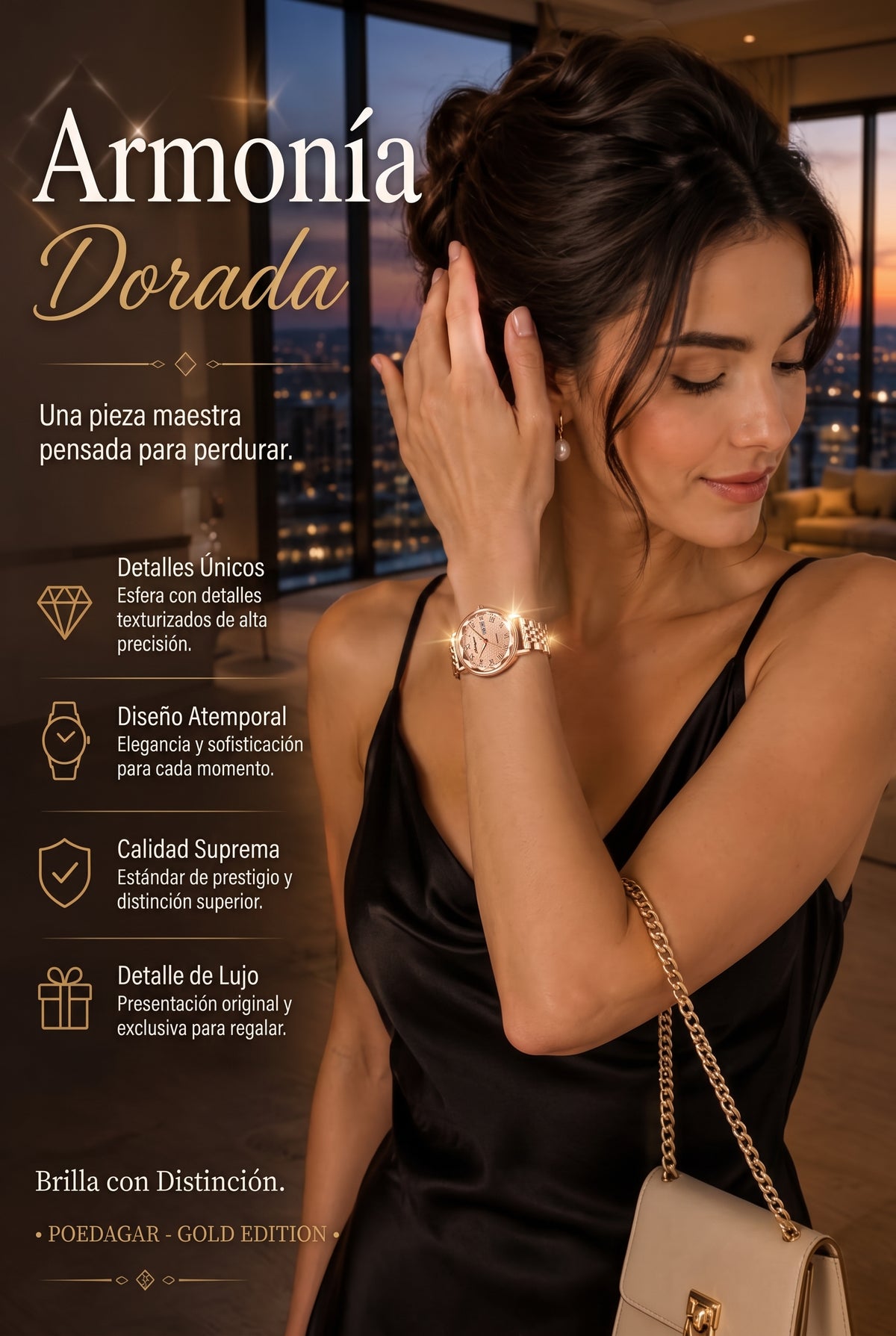 RELOJ POEDAGAR PARA MUJER DE LUJO Y ELEGANTE CON MOVIMIENTO DE CUARZO CON CORREA DE ACERO INOXIDABLE