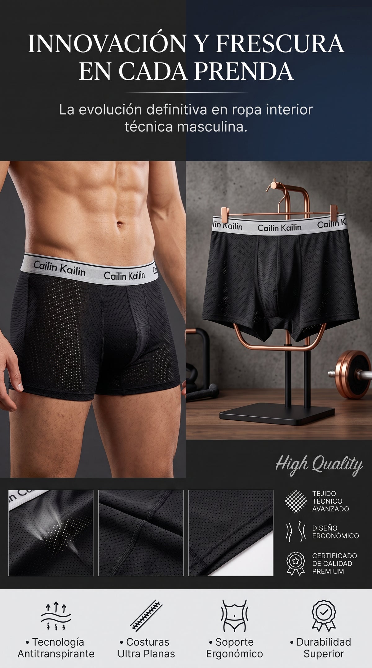 ROPA INTERIOR MASCULINA DE MALLA DE SEDA DE HIELO TRANSPIRABLE, SUAVE Y CÓMODA CON ABSORCIÓN DE HUMEDAD (PACK DE 3 UNIDADES)