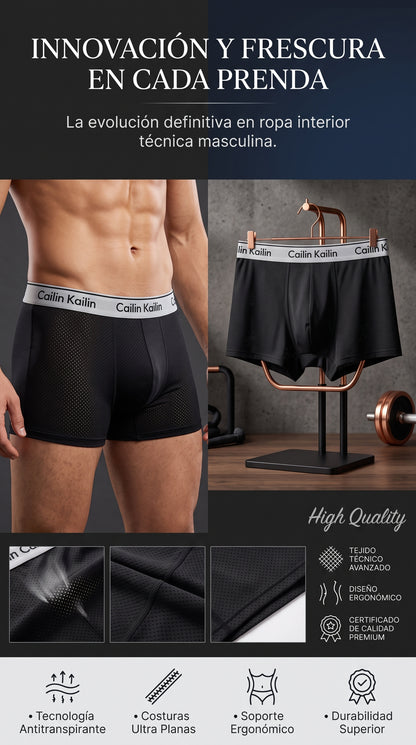 ROPA INTERIOR MASCULINA DE MALLA DE SEDA DE HIELO TRANSPIRABLE, SUAVE Y CÓMODA CON ABSORCIÓN DE HUMEDAD (PACK DE 3 UNIDADES)