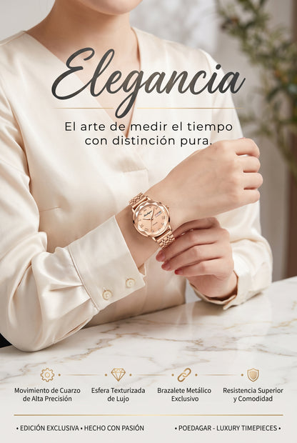 RELOJ POEDAGAR PARA MUJER DE LUJO Y ELEGANTE CON MOVIMIENTO DE CUARZO CON CORREA DE ACERO INOXIDABLE