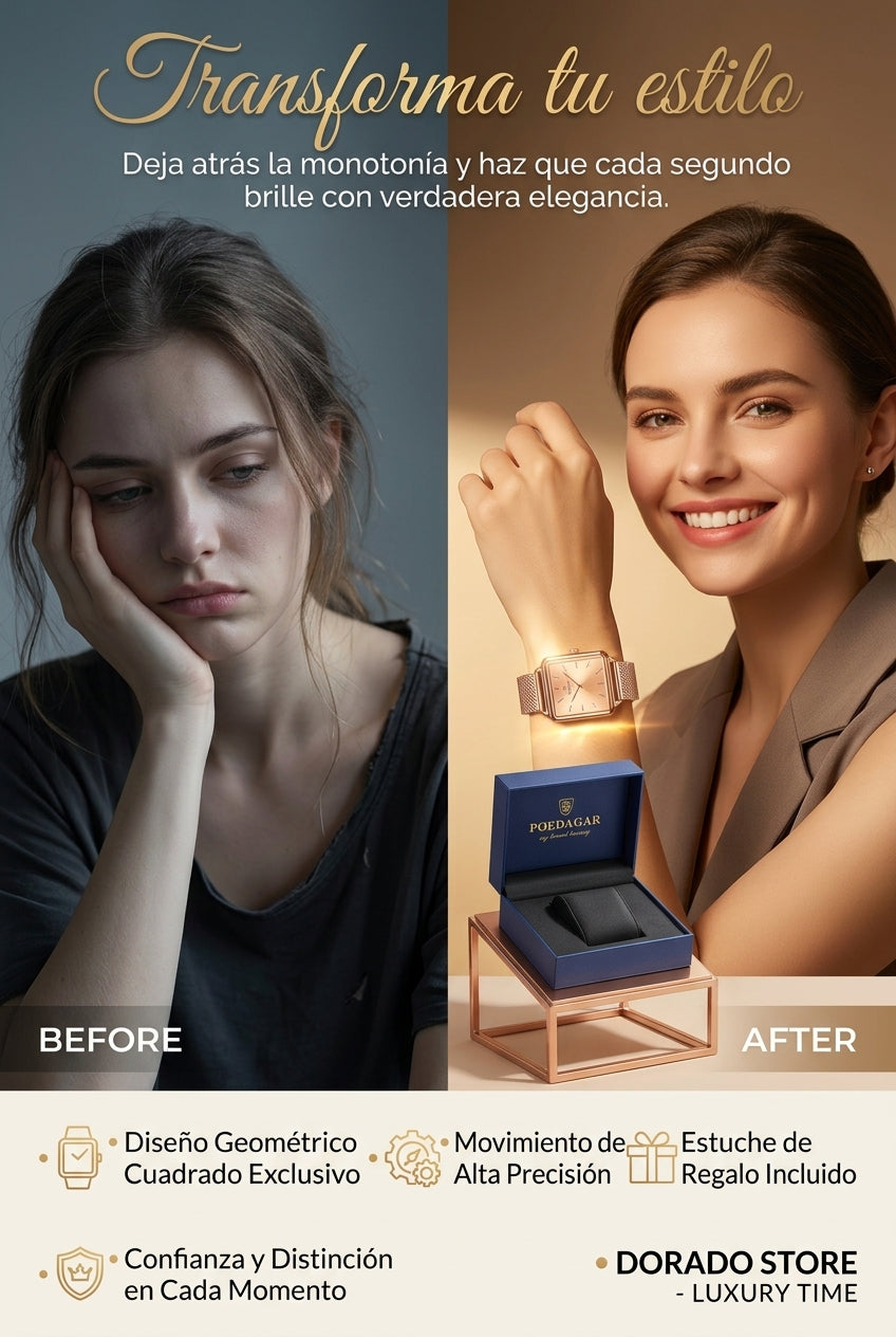 RELOJ POEDAGAR PARA DAMAS DE MODA Y JUVENTUD, DISEÑO CUADRADO ELEGANTE EN ESTILO CASUAL