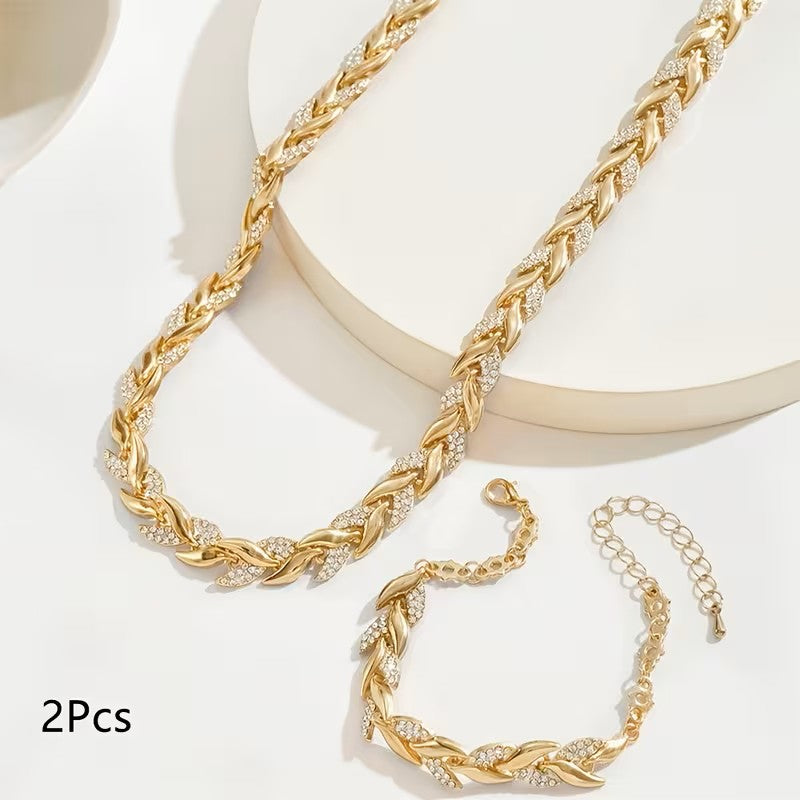 COLLAR Y PULSERA- HOJAS DORADAS QUE BRILLAN