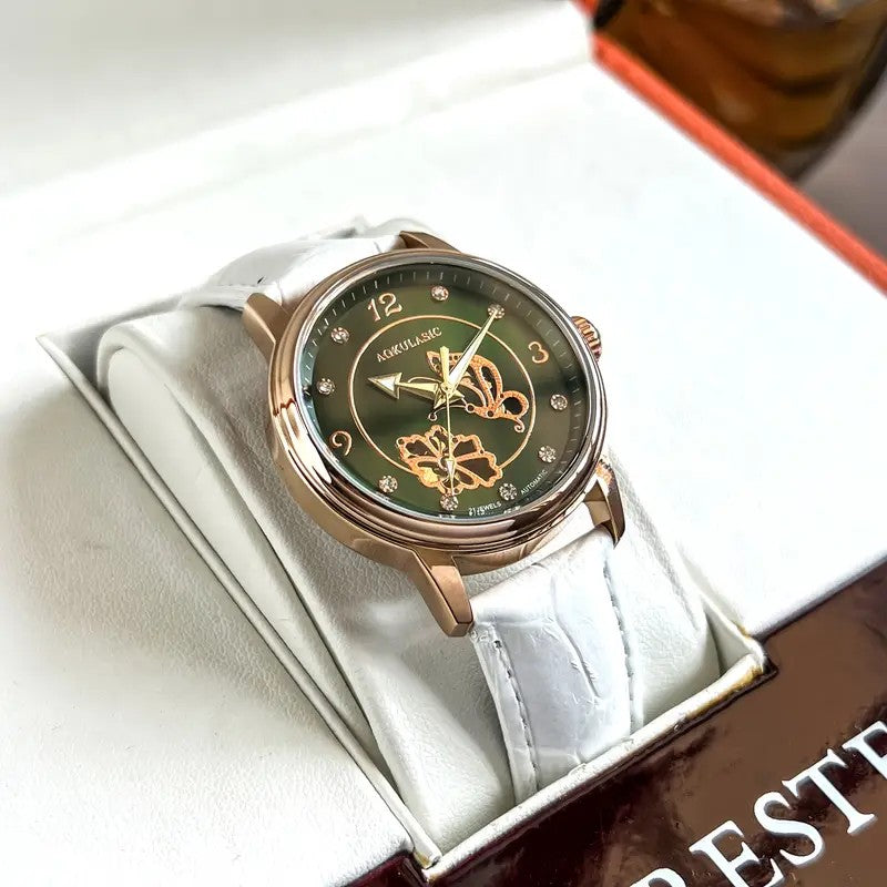 RELOJ AUTOMATICO- CON DISEÑO DE MARIPOSA Y FLOR