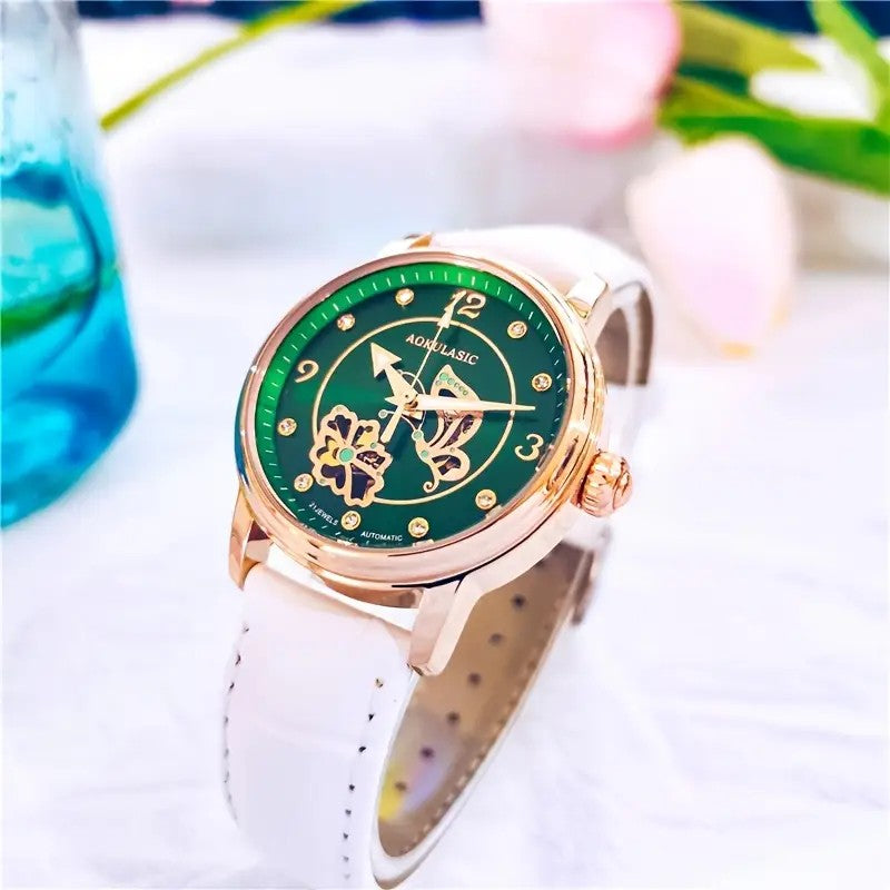 RELOJ AUTOMATICO- CON DISEÑO DE MARIPOSA Y FLOR