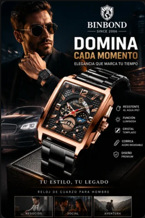 RELOJ BINBOND DE LUJO CON CORREA DE ACERO INOXIDABLE