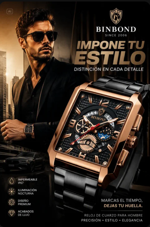 RELOJ BINBOND DE LUJO CON CORREA DE ACERO INOXIDABLE
