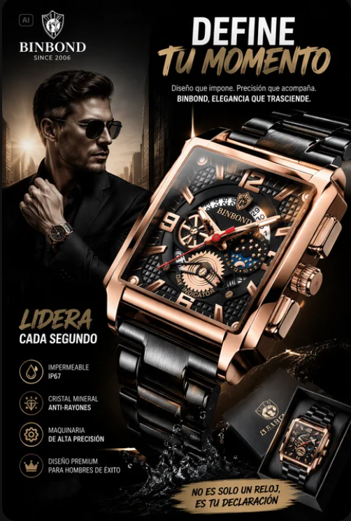 RELOJ BINBOND DE LUJO CON CORREA DE ACERO INOXIDABLE
