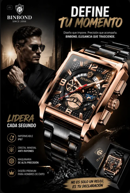 RELOJ BINBOND DE LUJO CON CORREA DE ACERO INOXIDABLE
