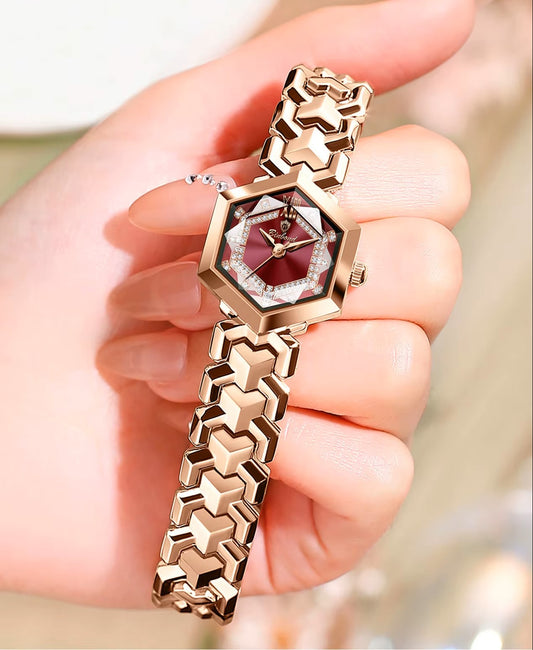 RELOJ DE MODA   CON CORREA DE ORO ROSA