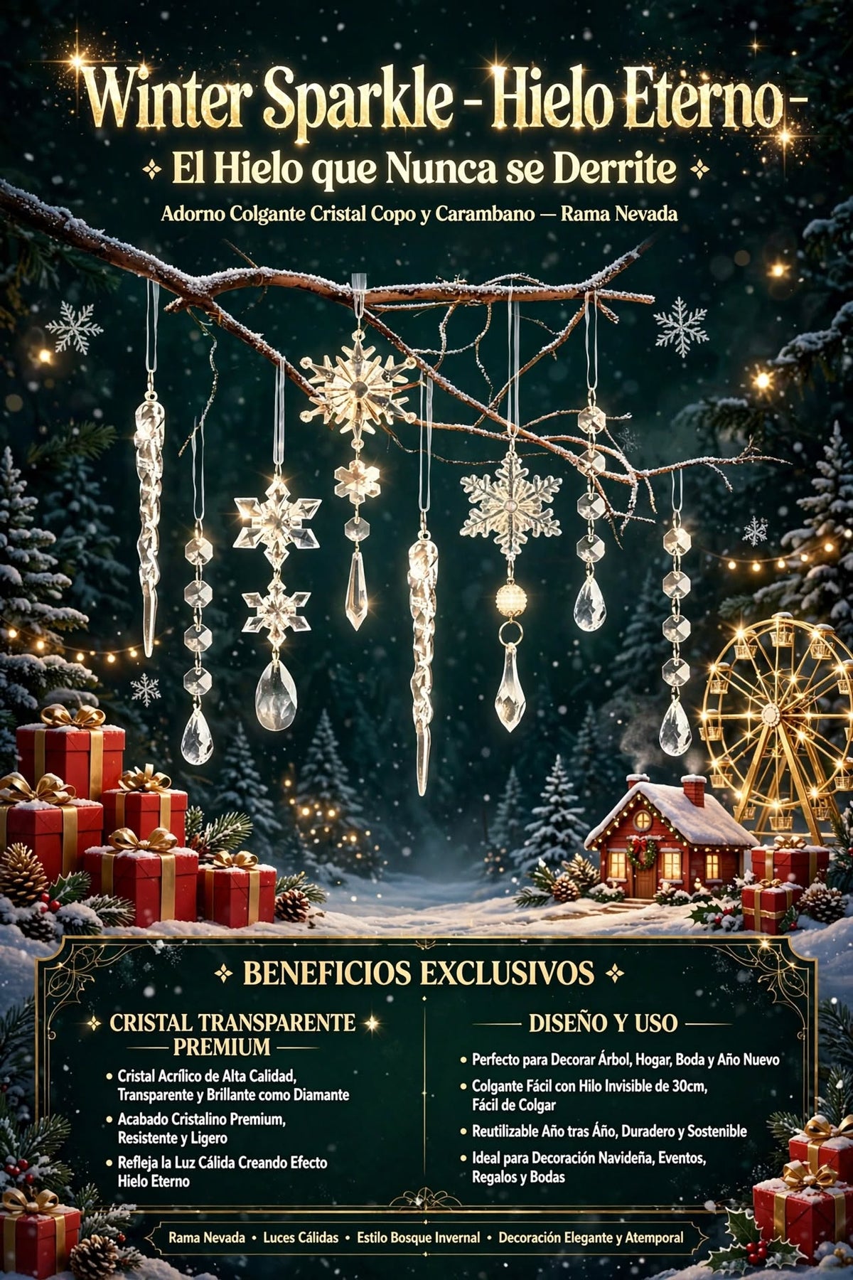 ADORNO COLGANTE DE COPOS DE NIEVE EN CRISTAL TRANSPARENTE PARA DECORAR EL ÁRBOL DE NAVIDAD