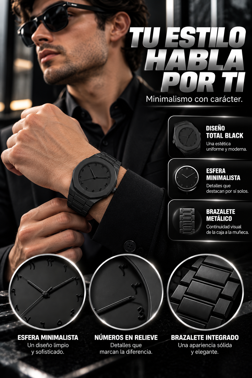 ¡RELOJ TOTAL BLACK-ELEGANCIA Y ESTILO EN UNA SOLA PIEZA