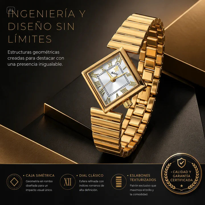 RELOJ DORADO DE CAJA CUADRADA