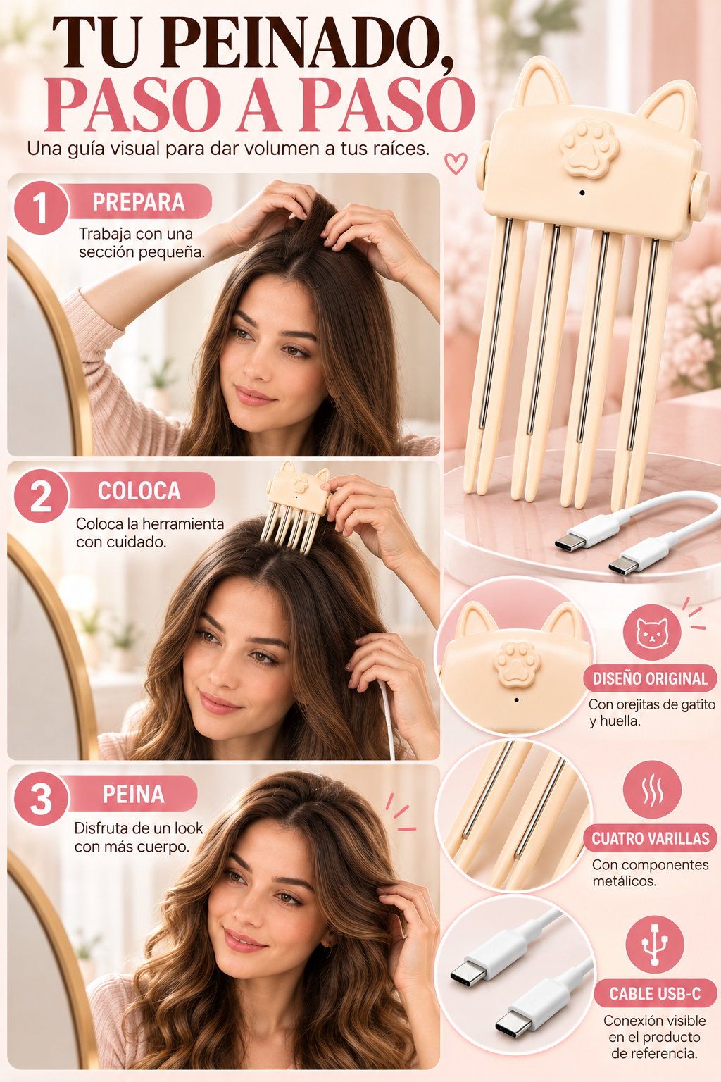 CLIP TÉRMICO INALÁMBRICO-DALE VOLUMEN A TU CABELLO DESDE LA RAÍZ SIN COMPLICACIONES