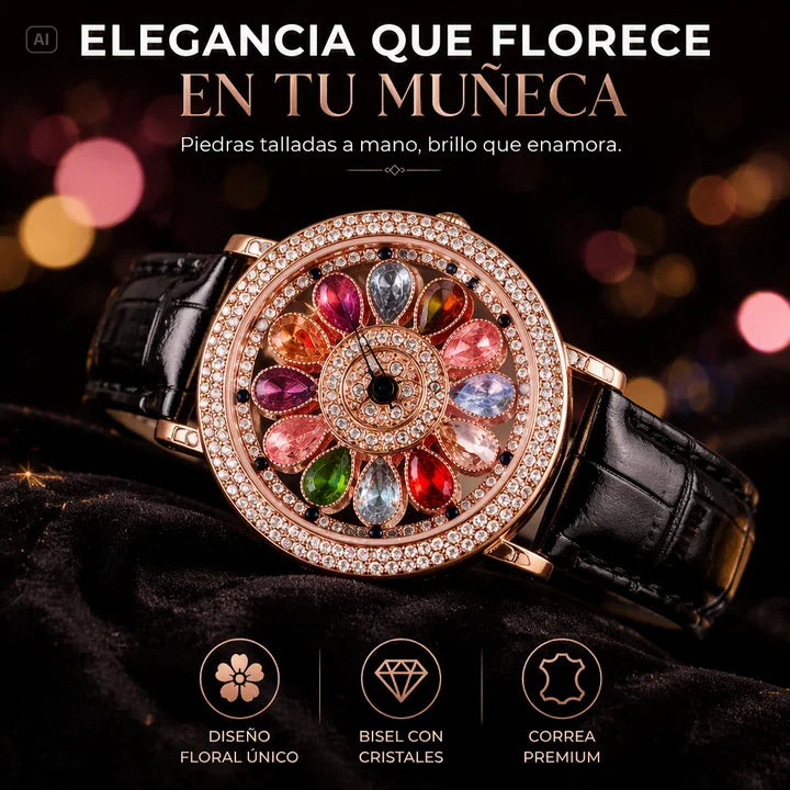 RELOJ DE ALTA GAMA CON ESFERA GIRATORIA-CRISTALES MULTICOLORES Y DISEÑO DESLUMBRNATE
