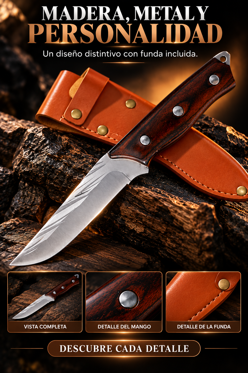 CUCHILLO DE CAMPO-DESCUBRE UN CUCHILLO DE HOJA METÁLICA CON MANGO ERGONÓMICO