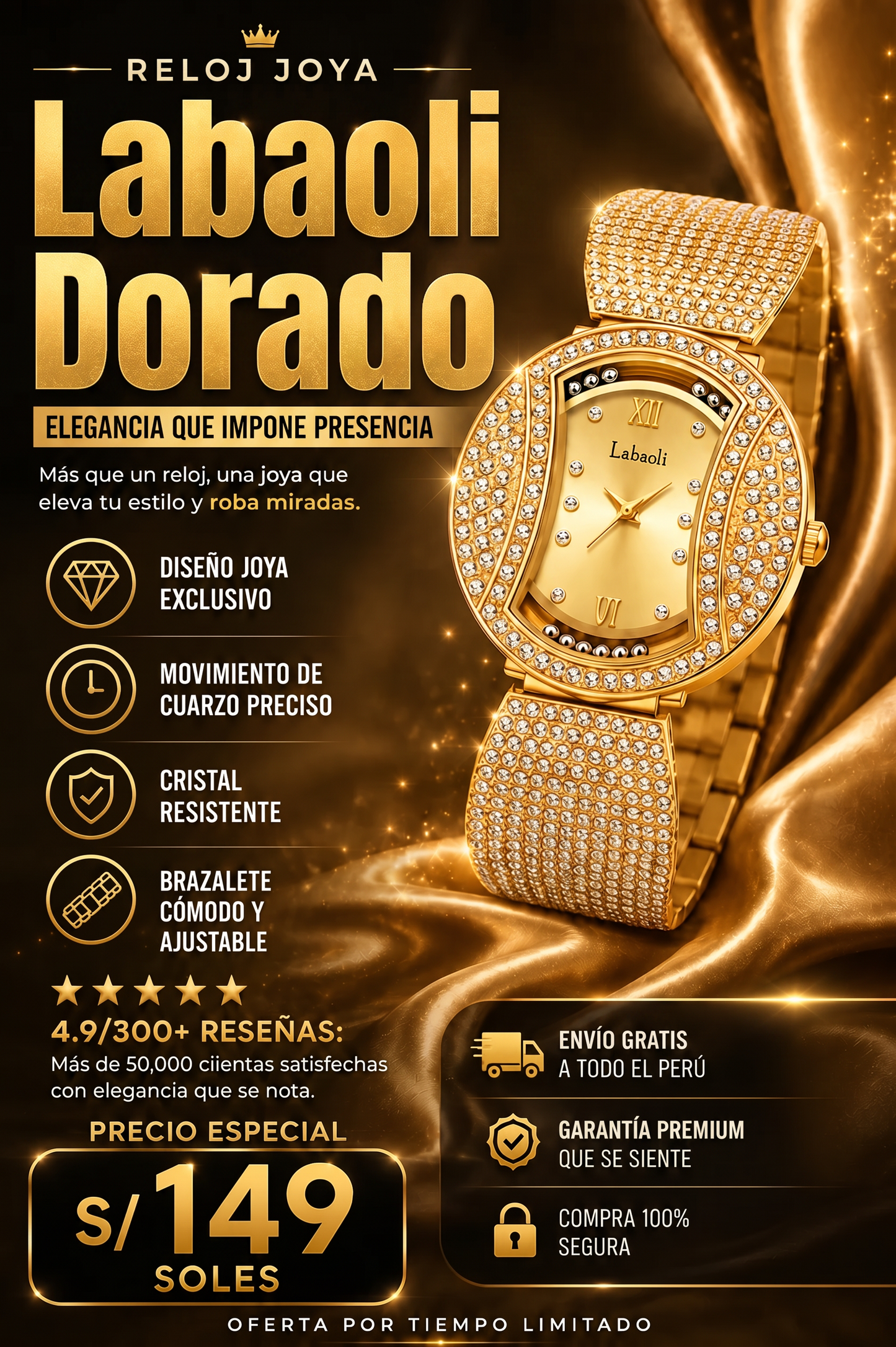 RELOJ JOYA LABAOLI DORADO-ELEGANCIA Y GLAMOUR EN CADA SEGUNDO