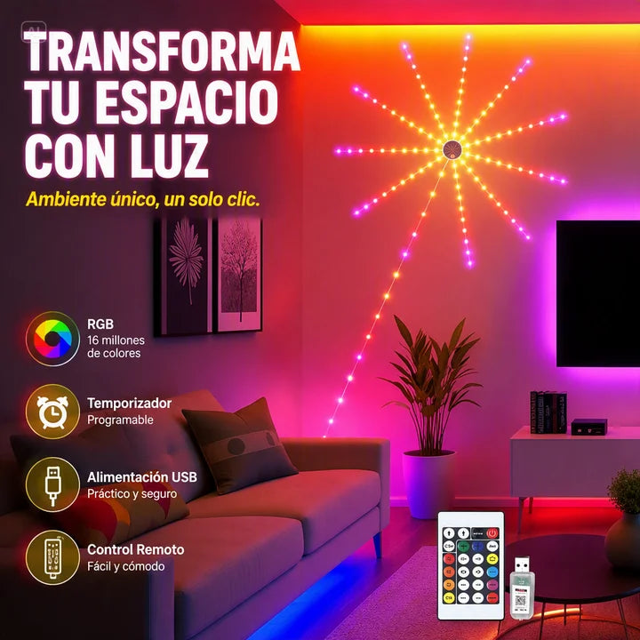 TIRA DE LUCES MULTICOLORES-FUEGOS ARTIFICIALES EN TU PARED TODO EL AÑO