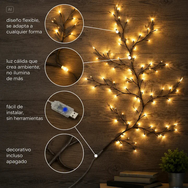 ARBOL DECORATIVO CON LUCES CALIDAS-TOQUE ESTETICO Y ELEGANTE QUE TE FALTA