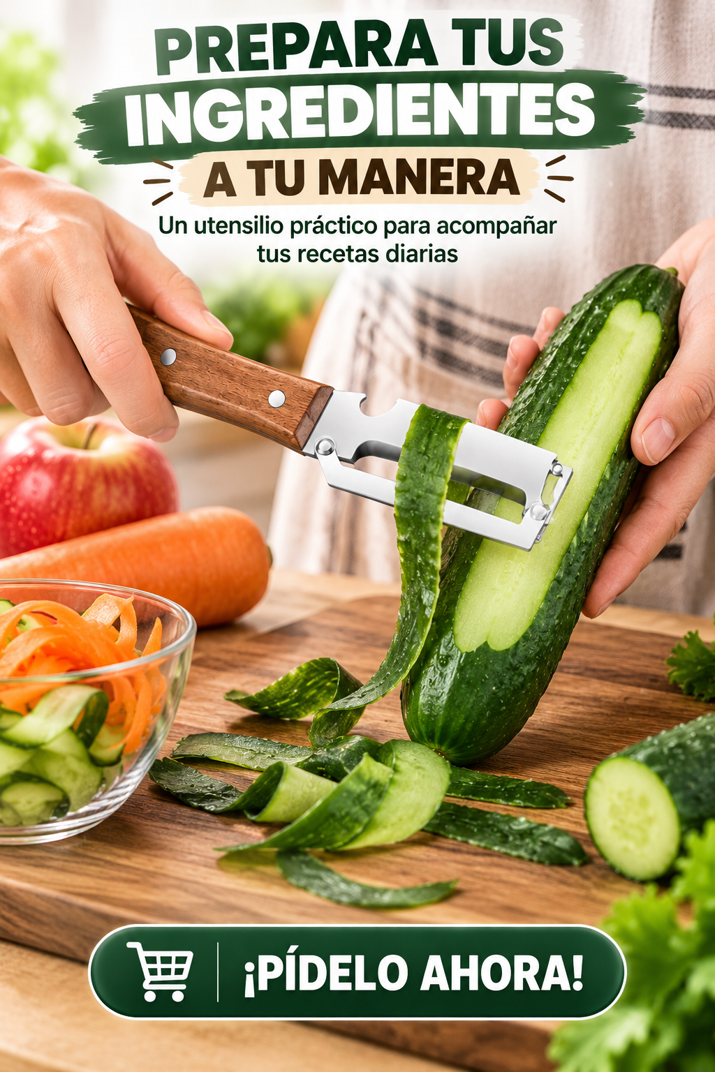 PELADOR MULTIFUNCIONAL DE VERDURAS CON MANGO DE MADERA