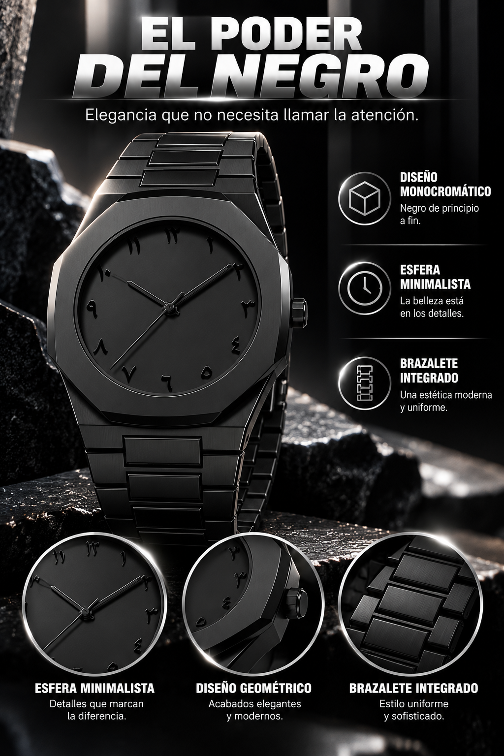 ¡RELOJ TOTAL BLACK-ELEGANCIA Y ESTILO EN UNA SOLA PIEZA
