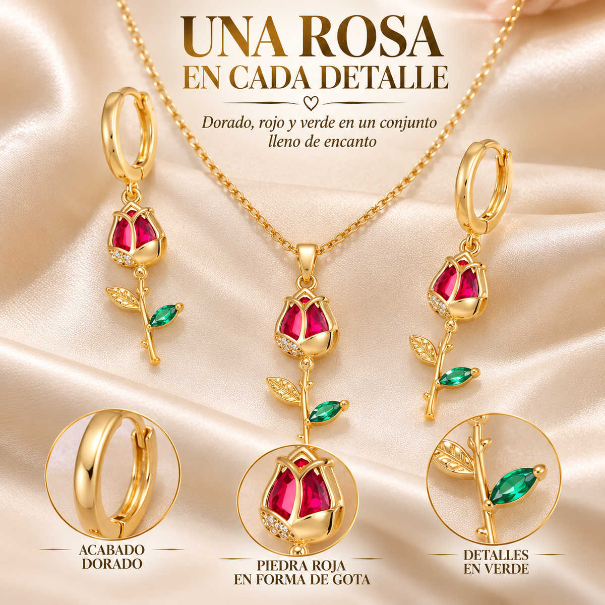 SET DE JOYERÍA CON ROSAS ROJAS PARA ENAMORAR