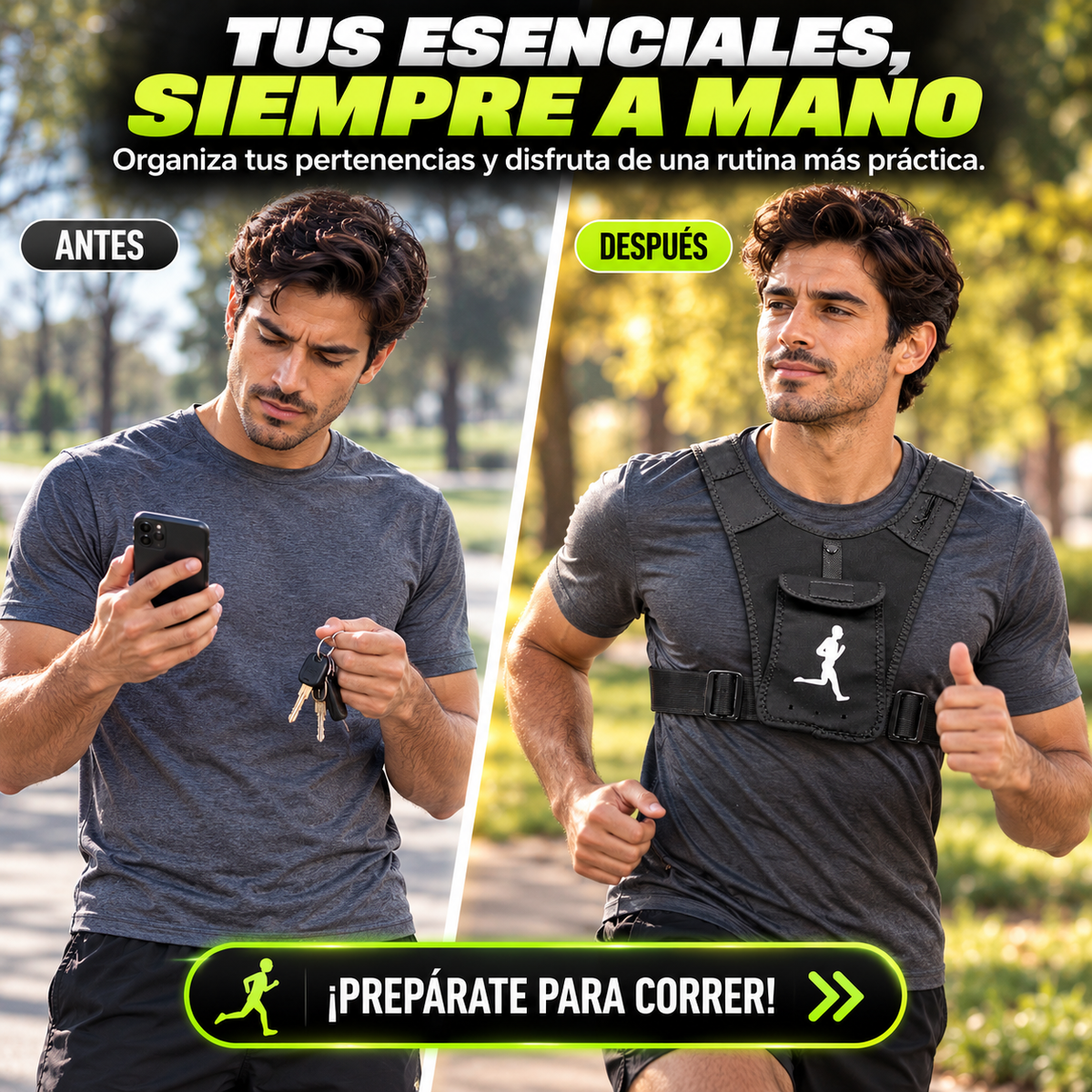 CHALECO DEPORTIVO PARA CORRER CON BOLSILLO FRONTAL