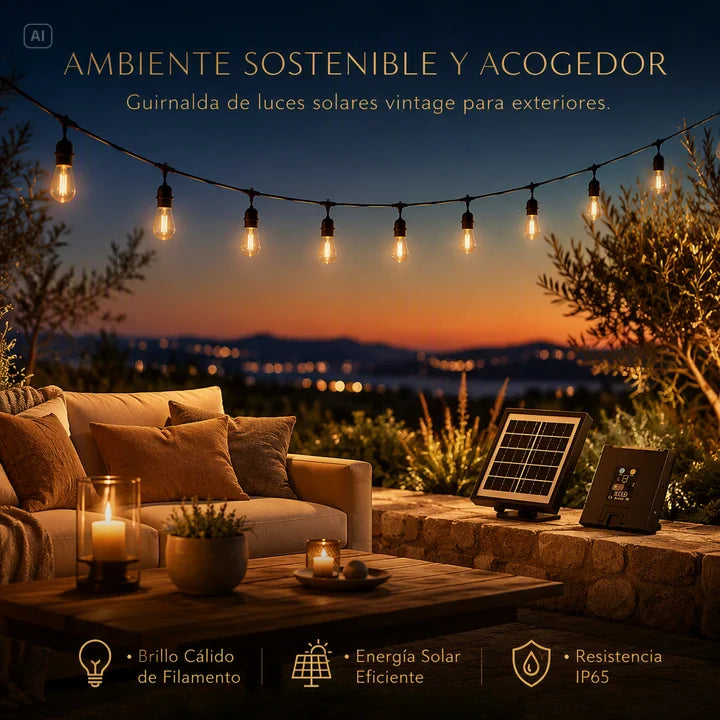 GUIRNALDA CON PANEL SOLAR-10M CON +20 FOCOS