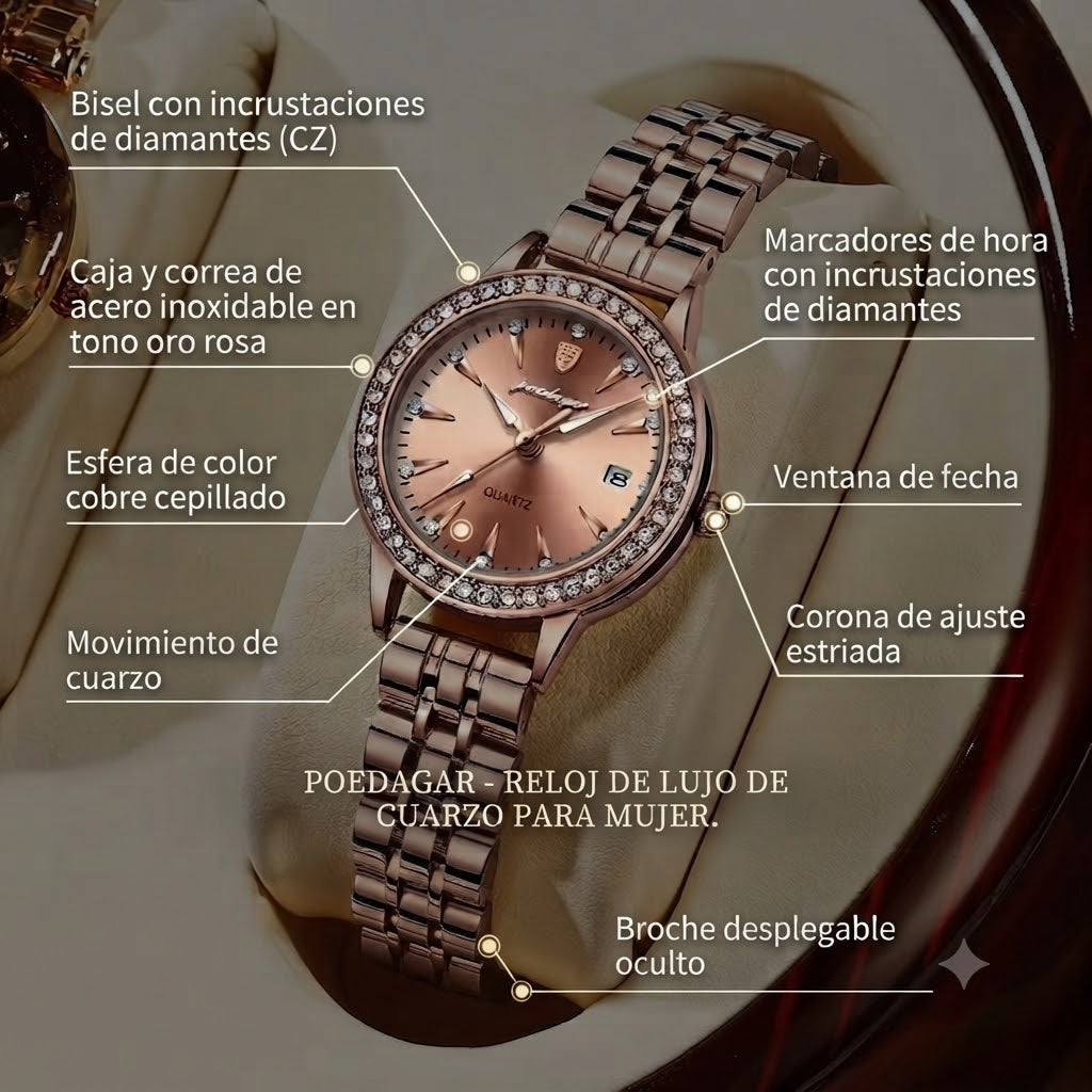 RELOJ ORO ROSE-BRILLA CON UN DISEÑO EXCLUSIVO DE ROBA MIRADAS