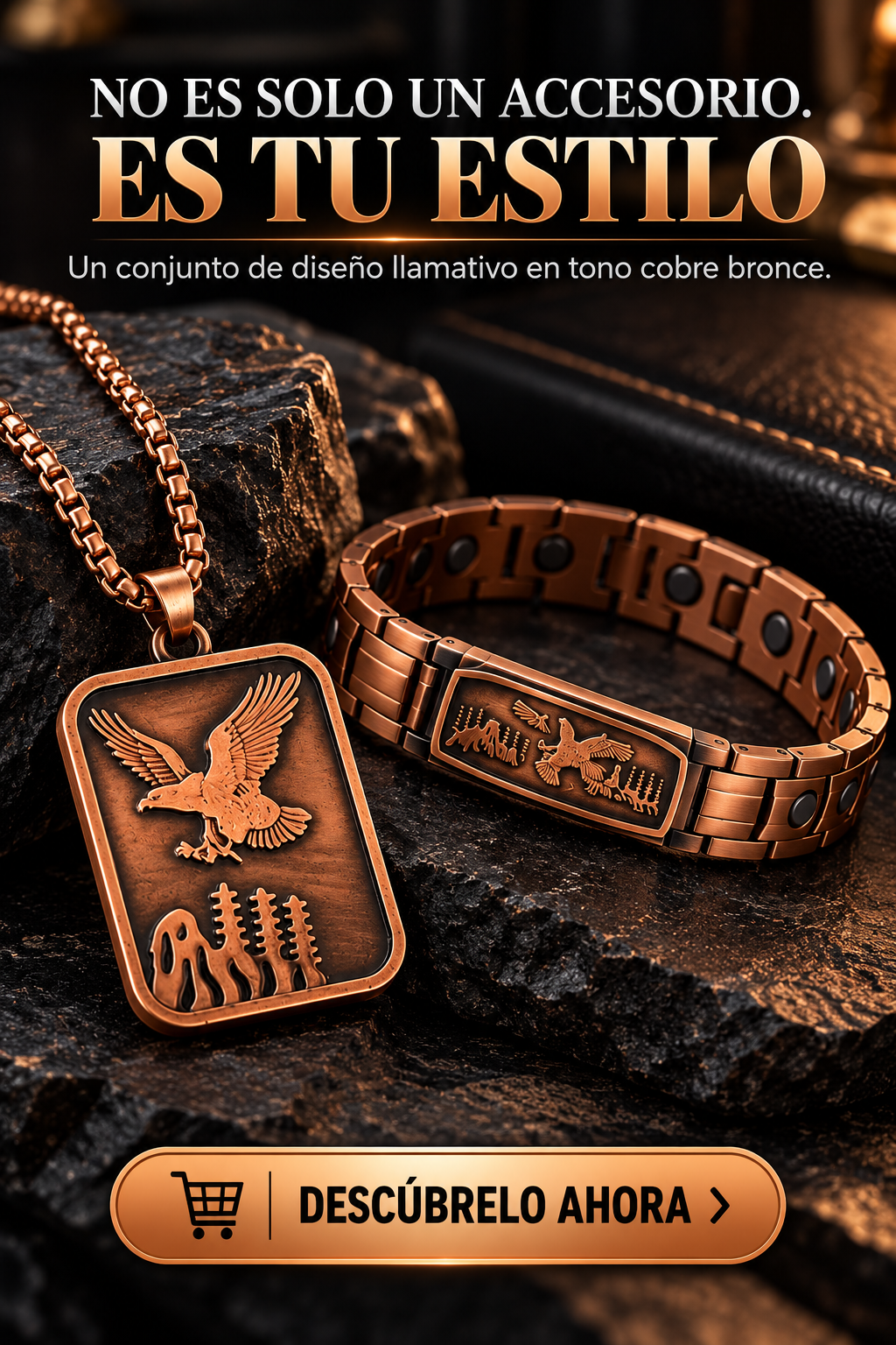 SET DE PULSERA Y COLLAR COLOR COBRE CON DISEÑO DE ÁGUILA