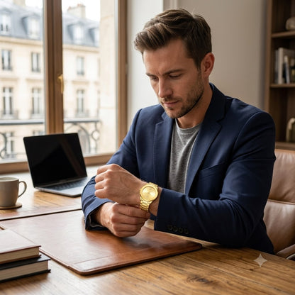 RELOJ DORADO MINIMALISTA-ELEGANCIA ATEMPORAL CON UN ACABADO PREMIUN