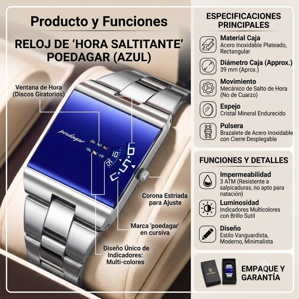 RELOJ CON DISEÑO EXCLUSIVO - MATERIALES FINOS Y RESISTENTES AL AGUA