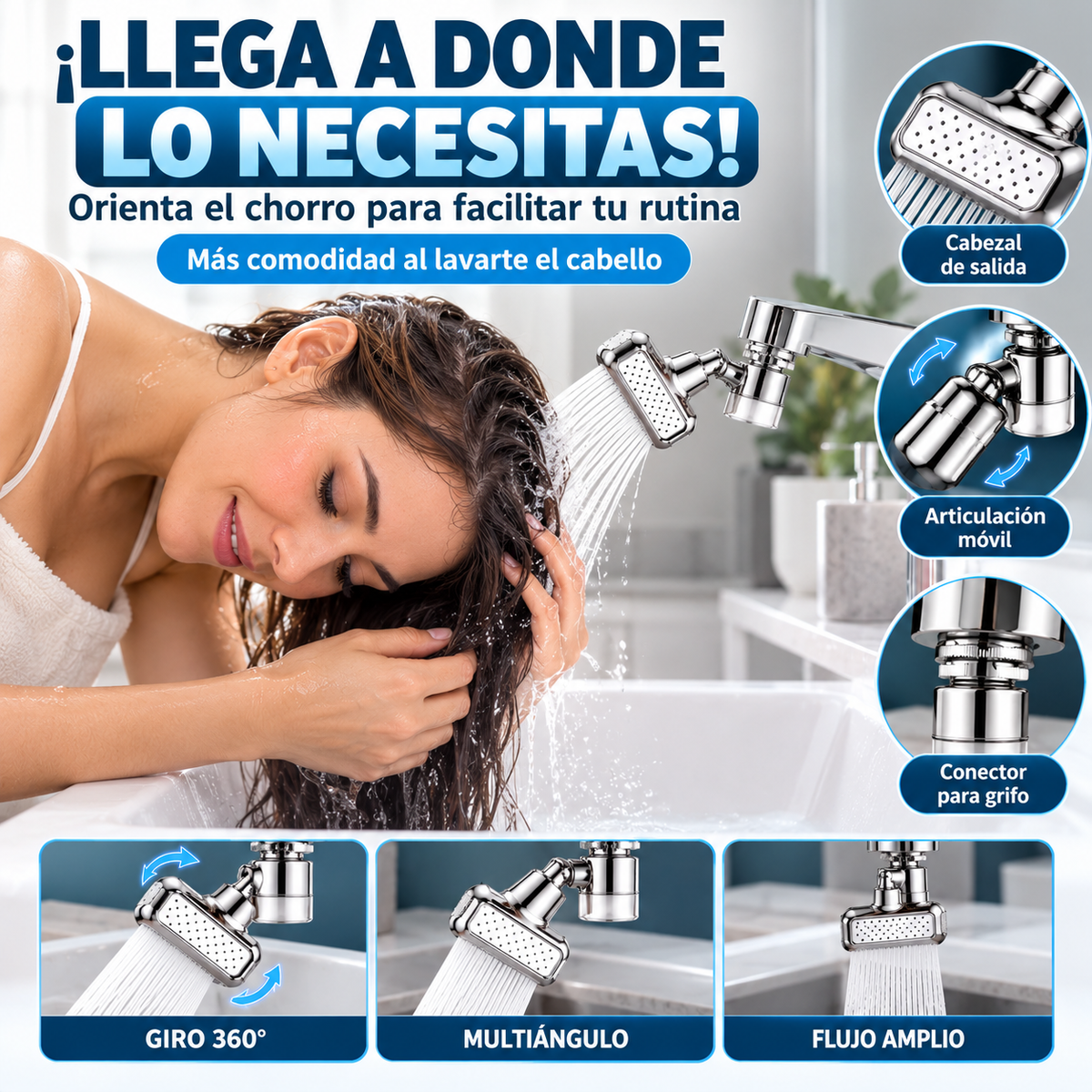 EXTENSOR DE GRIFO GIRATORIO 360° PARA MAYOR COMODIDAD