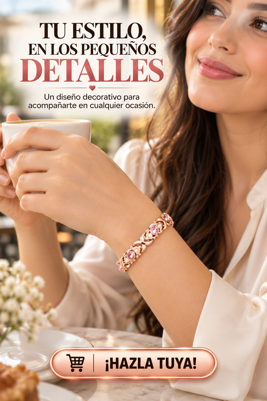 PULSERA ELEGANTE EN ORO ROSA CON DETALLES BRILLANTES