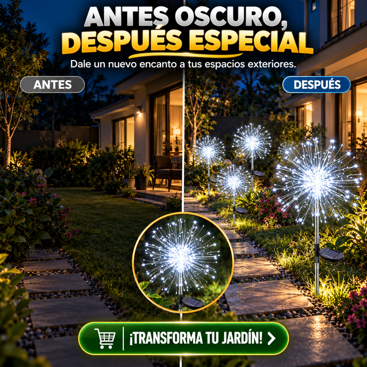LUCES SOLARES LED TIPO FUEGOS ARTIFICIALES PARA TU JARDÍN