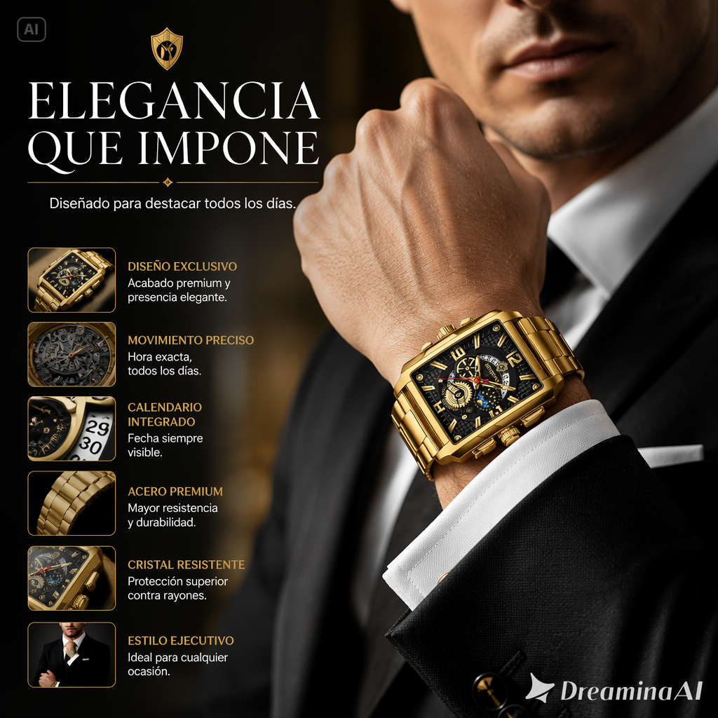 RELOJ ELEGANTE DORADO-DESTACA EN CUALQUIER OCASION IMPORTANTE