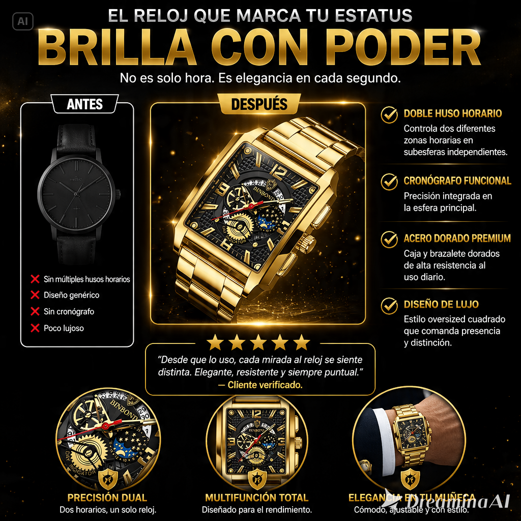 RELOJ ELEGANTE DORADO-DESTACA EN CUALQUIER OCASION IMPORTANTE