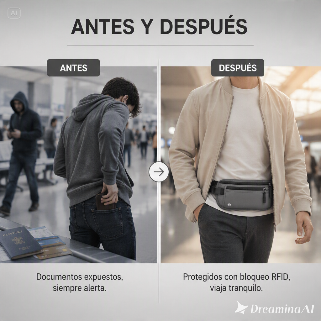 RIÑONERA DE VIAJE OCULTA-PROTECCION RFID CON MULTIPLES COMPARTIMENTOS