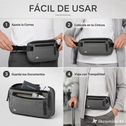 RIÑONERA DE VIAJE OCULTA-PROTECCION RFID CON MULTIPLES COMPARTIMENTOS