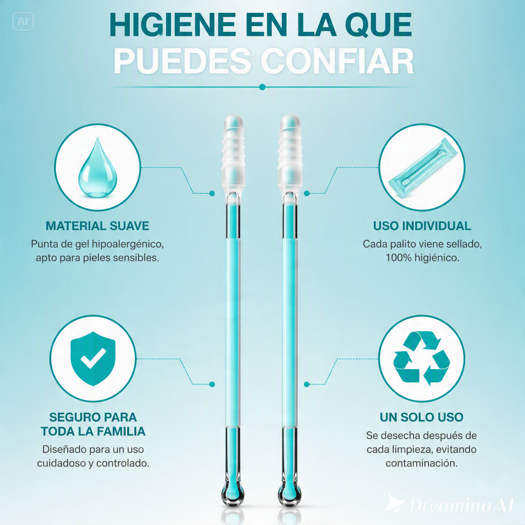 HISOPOS DESECHABLES DE SILICONA-LIMPIADOR DE OIDO SUAVE Y PEGAJOSO PARA REMOVER LA CERA