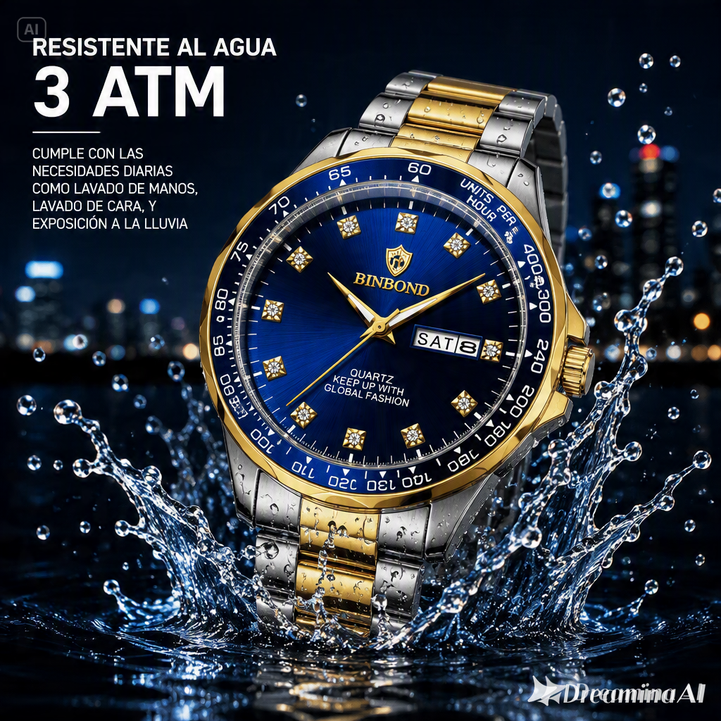 RELOJ DE LUJO BINBOND-ESFERA AZUL PROFUNDO CON ACABADOS DE LUJO