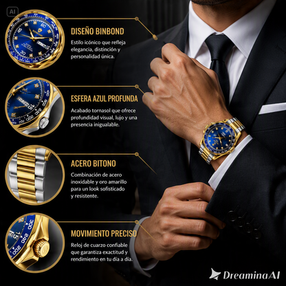 RELOJ DE LUJO BINBOND-ESFERA AZUL PROFUNDO CON ACABADOS DE LUJO