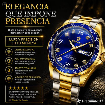 RELOJ DE LUJO BINBOND-ESFERA AZUL PROFUNDO CON ACABADOS DE LUJO
