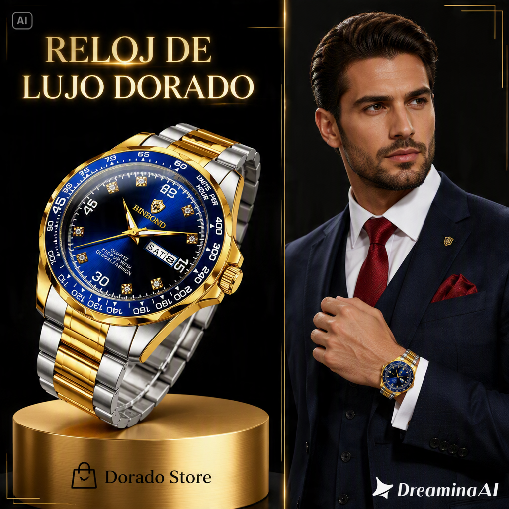 RELOJ DE LUJO BINBOND-ESFERA AZUL PROFUNDO CON ACABADOS DE LUJO