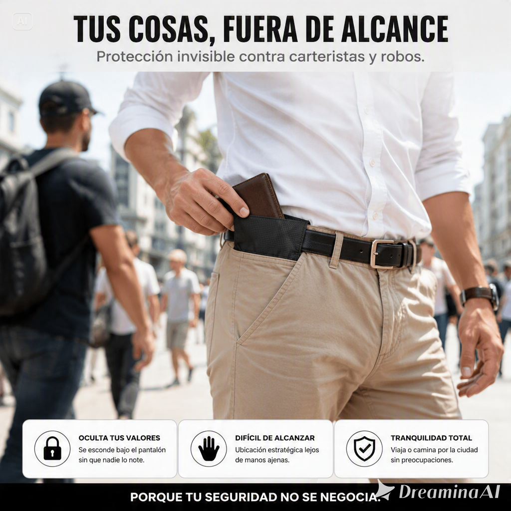 BILLETERA OCULTA ANTIROBO-PORTEGE TU DINERO Y DOCUMENTOS LLEVANDOLOS DE FORMA DISCRETA BAJO LA ROPA