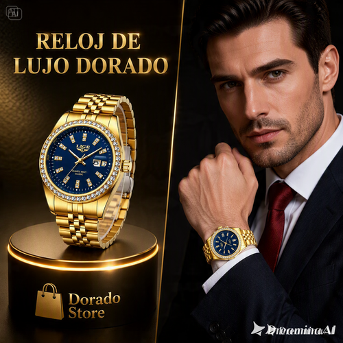 RELOJ PARA HOMBRE LIGE-COMBINACION CAUTIVADORA DE ORO CON ESFERA AZUL