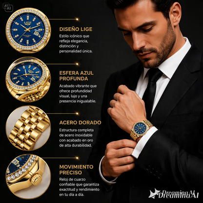 RELOJ PARA HOMBRE LIGE-COMBINACION CAUTIVADORA DE ORO CON ESFERA AZUL