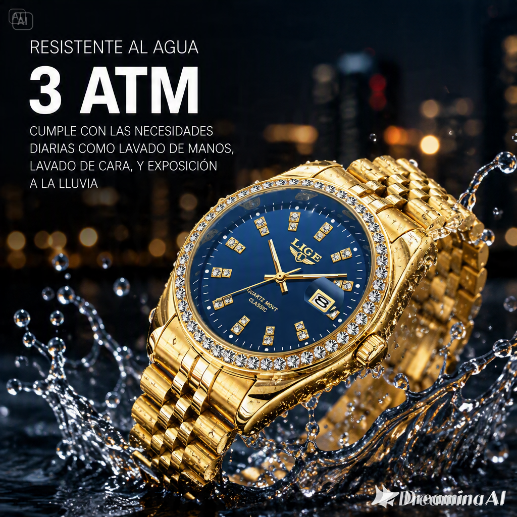 RELOJ PARA HOMBRE LIGE-COMBINACION CAUTIVADORA DE ORO CON ESFERA AZUL