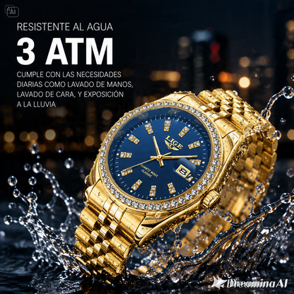 RELOJ PARA HOMBRE LIGE-COMBINACION CAUTIVADORA DE ORO CON ESFERA AZUL